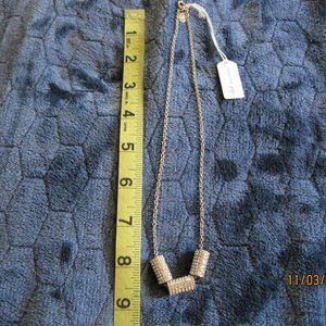Vintage Club Monaco CM gold tone necklace with 3 barrels and rhinestones NWT
